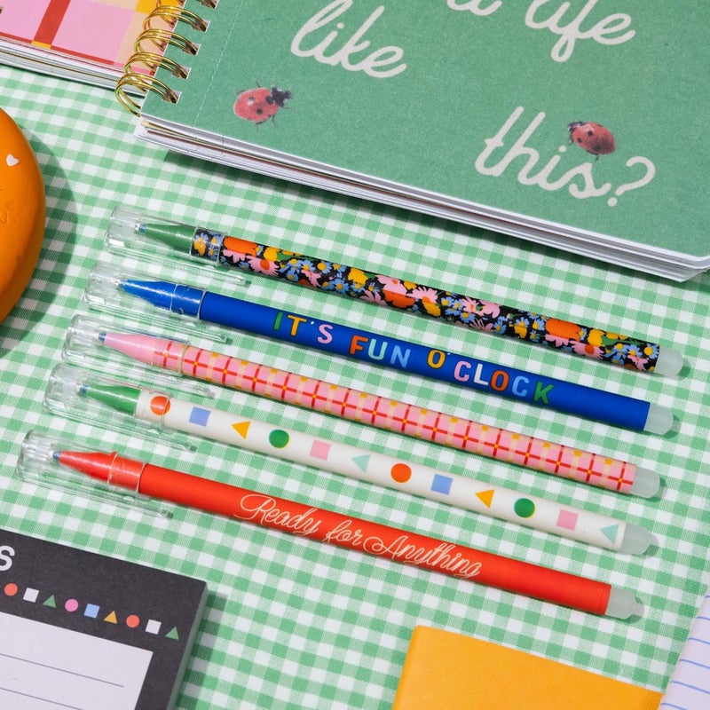 Bando Erasable Pens with Caps and Clips, Cute Black Ink Pen with Eraser for Journaling/Work, Set of 5 Eraser Pens, Assorted - Image 5